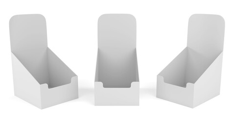 Empty Product Display Tray, PDQ Display. PDQ Display Box With Three Different View. 3D Rendered