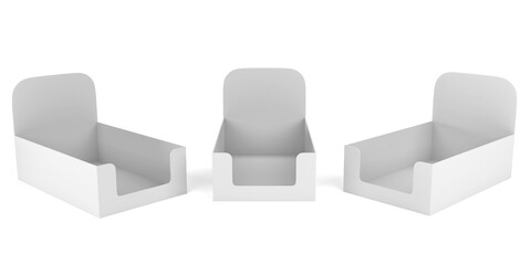 Empty Product Display Tray, PDQ Display. PDQ Display Box With Three Different View. 3D Rendered