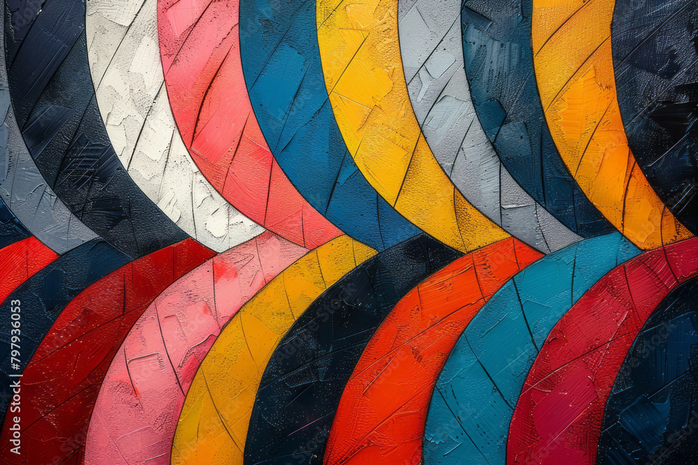 Poster a design where stripes appear to overlap and weave through each other, creating complex layers,