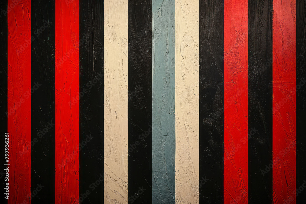 Poster a bold pattern with stripes that shift in color and thickness, creating a pulsating visual effect,