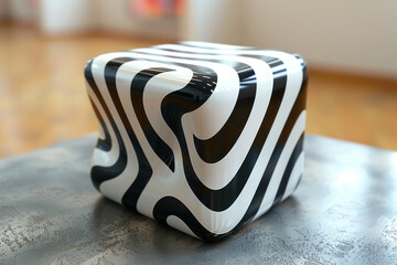 An optical illusion where intersecting stripes create the appearance of a three-dimensional cube,