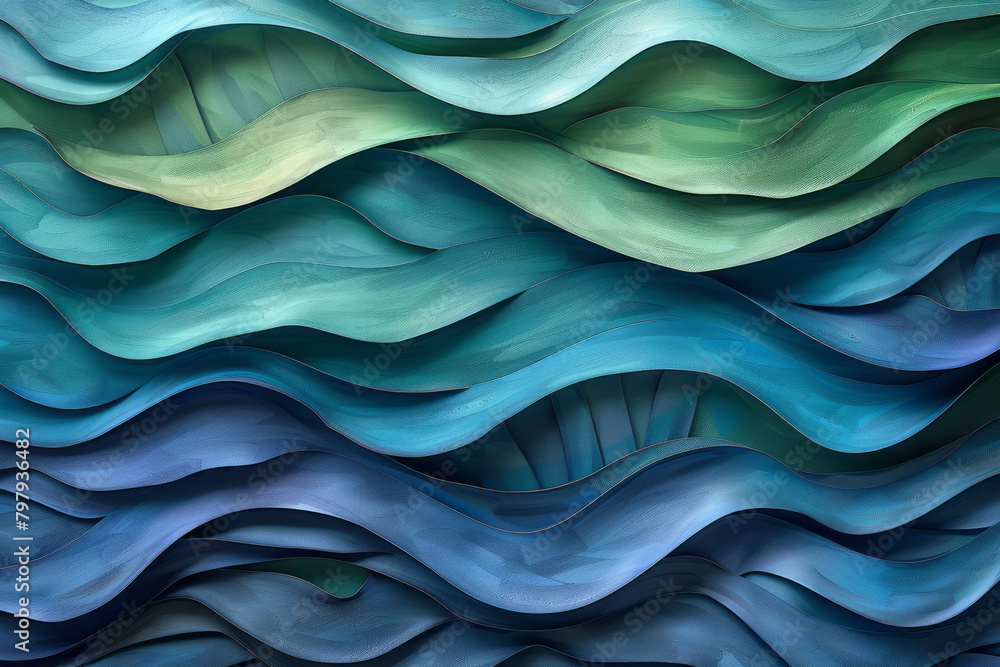 Aufkleber a seamless pattern of undulating waves made from alternating blue and green geometric stripes,