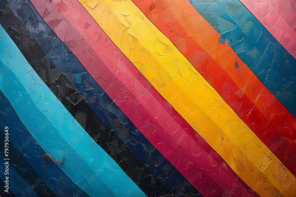 Aufkleber a vibrant design with zigzagging stripes in a spectrum of rainbow colors, creating a lively rhythm,