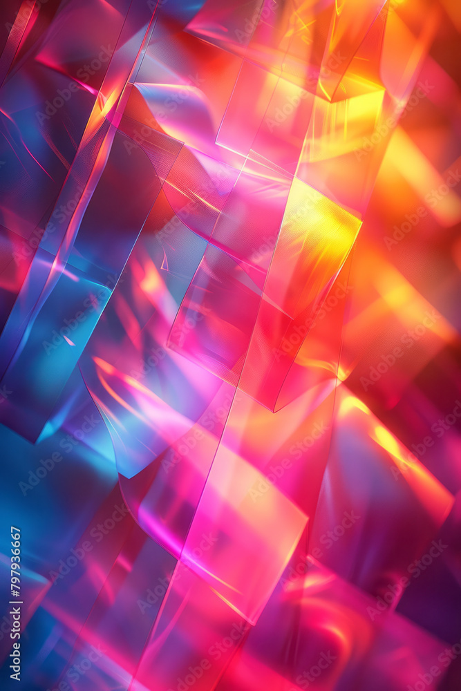 Aufkleber a dynamic design with sharp zigzag stripes in neon colors against a dark background, highlighting en