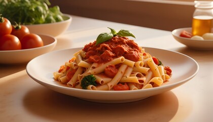 pasta with tomato sauce and basil