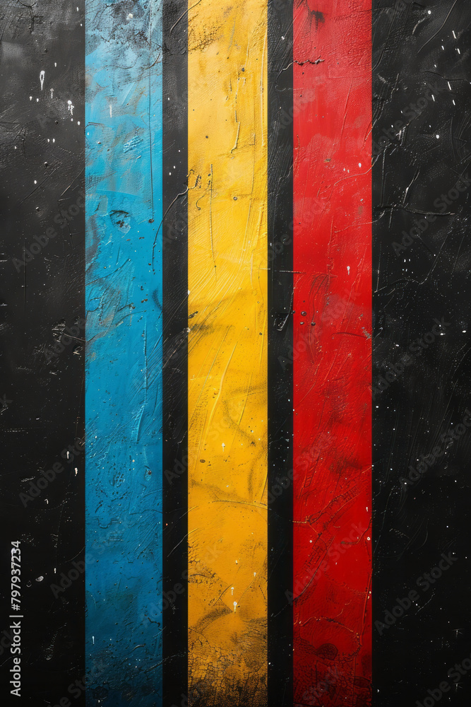 Poster a bold statement piece with large, blocky stripes in primary colors that stack and shift rhythmicall
