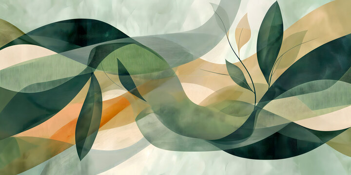 Abstract botanical illustration with a nature-inspired color palette, capturing essence of organic beauty and harmonious balance. Suitable for eco-conscious branding and sustainable living initiatives