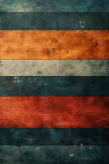A design featuring horizontal stripes in muted teal and burnt orange, evoking the style of the 1970s,