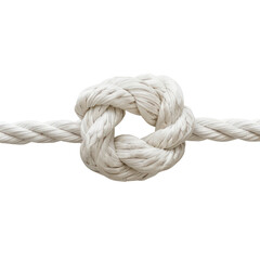 Fototapeta premium A white rope with a complex knot in the middle, isolate on transparent png. 