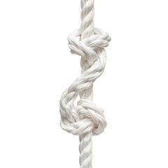 A white rope with a complex knot in the middle,  isolate on transparent png.
