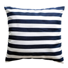 Navy and cream striped decorative pillow, isolated on a transparent background, a stylish addition to modern home accessories.