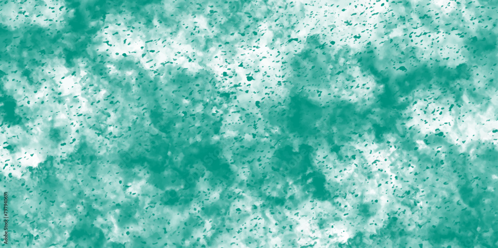 Fototapete Abstract dynamic particles with soft Blue clouds on dark background. Defocused Lights and Dust Particles. Watercolor wash aqua painted texture grungy design.