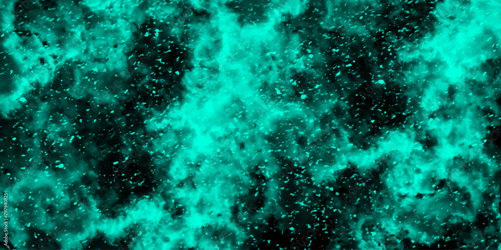 Poster abstract dynamic particles with soft blue clouds on dark background. defocused lights and dust parti