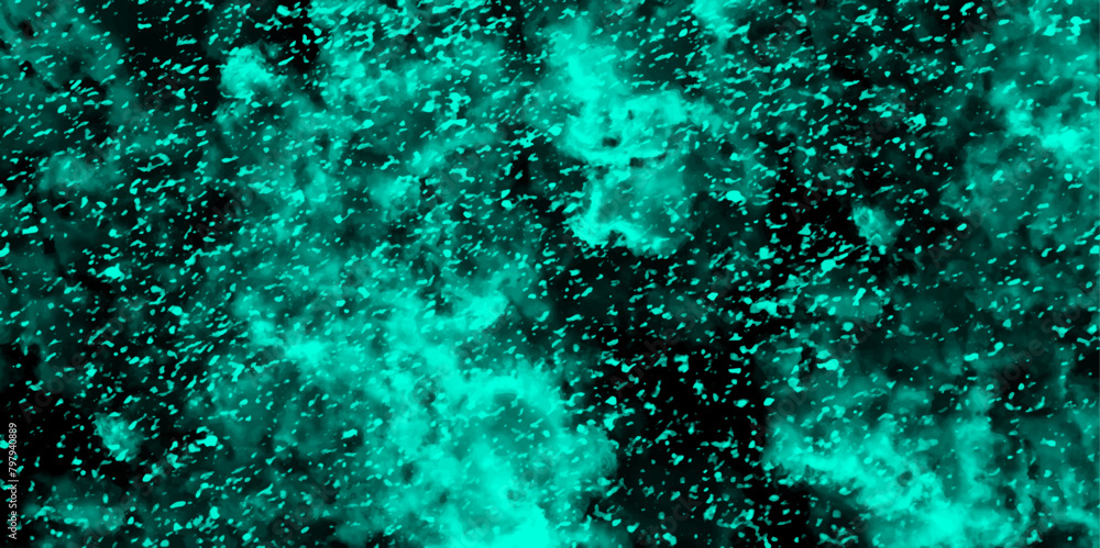 Poster abstract dynamic particles with soft blue clouds on dark background. defocused lights and dust parti