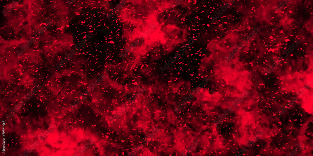 Leinwandbilder Abstract dynamic particles with soft Red clouds on dark background. Defocused Lights and Dust Particles. Watercolor wash aqua painted texture grungy design.	