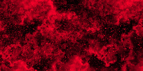 Abstract dynamic particles with soft Red clouds on dark background. Defocused Lights and Dust Particles. Watercolor wash aqua painted texture grungy design.	