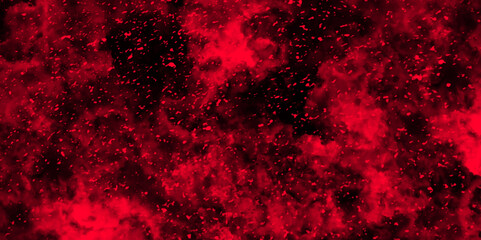 Abstract dynamic particles with soft Red clouds on dark background. Defocused Lights and Dust Particles. Watercolor wash aqua painted texture grungy design.	
