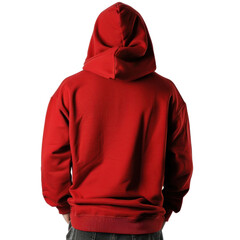 Back view of a red hoodie with hood  isolate on transparent png.