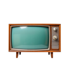 Midcentury modern retro television set from the 1960s on a white background with a blank screen