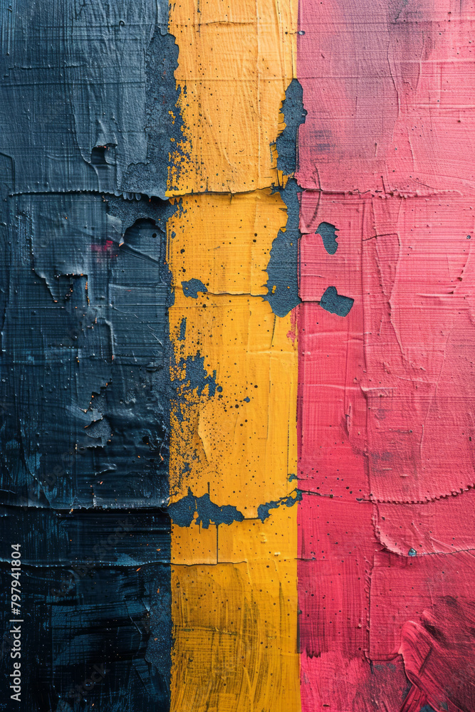 Poster an art gallery piece with canvas-textured broad stripes in an abstract color palette, creating a pai