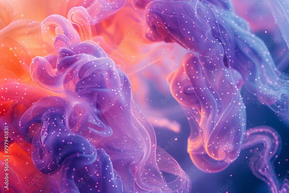 Poster a vibrant array of intertwining loops and curls in electric lime and ultraviolet, evoking a sense of