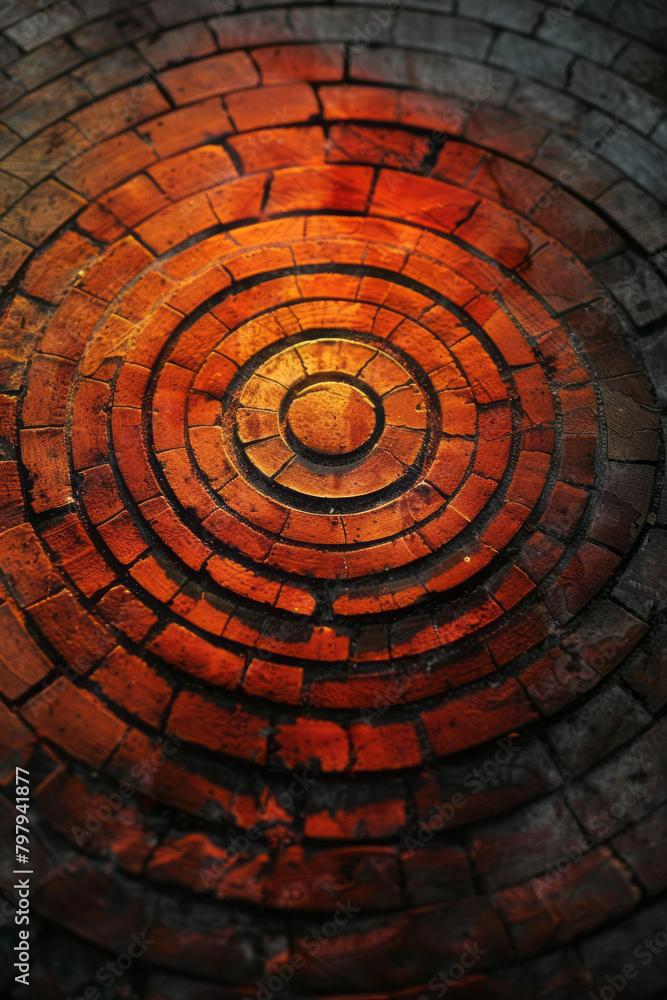 Aufkleber a striking pattern of expanding concentric circles in hot oranges and yellows, pulsating like a suns