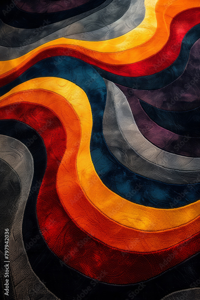 Poster a groovy pattern of bold, flowing stripes that alternate in width and color, creating a retro-modern