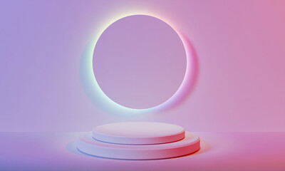 Podium with blue and red lighting with glow background 3D render