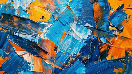 Abstract Blue and Orange Painting, Abstract Artwork with an Abstract Landscape in Vibrant blues and oranges, Modern art painting with expressive brush strokes and palette knife techniques