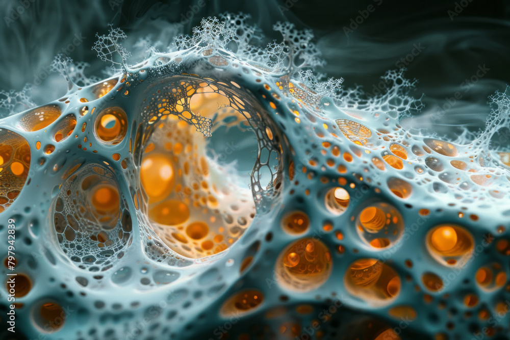 Poster a depiction of entropic decay at the quantum level, illustrated with fractal-like patterns gradually