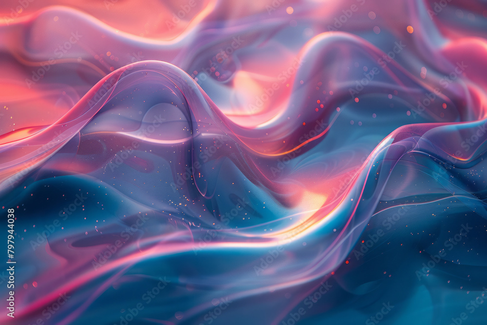 Poster an abstract pattern with holographic waves and curls, designed to mimic the natural flow of iridesce