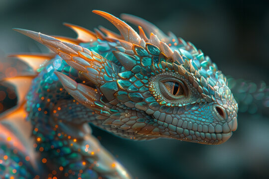 A depiction of a holographic dragon, its scales flickering with mythical colors and depths,