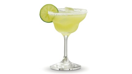 Fototapeta premium Indulge in a refreshing classic lime margarita adorned with a zesty lime wedge and a sprinkle of turbinado sugar to liven up your Fiesta celebration