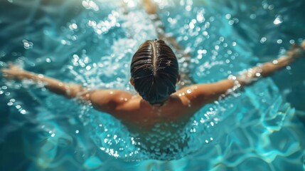 A woman swimming laps in a pool, enjoying the low-impact cardio workout and full-body strengthening benefits of swimming.