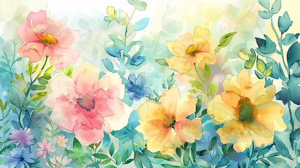 watercolor painting colorful bloomer Flowers with thin clear petals.