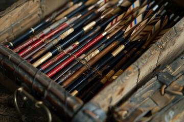 A quiver of blunted arrows, safe for recreational shooting and practice. - obrazy, fototapety, plakaty