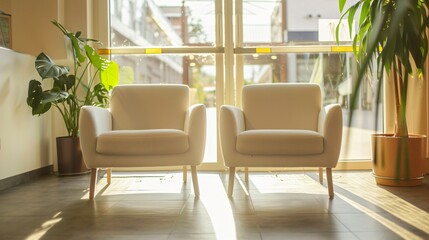Fototapeta premium View of a therapy office with two comfortable armchairs