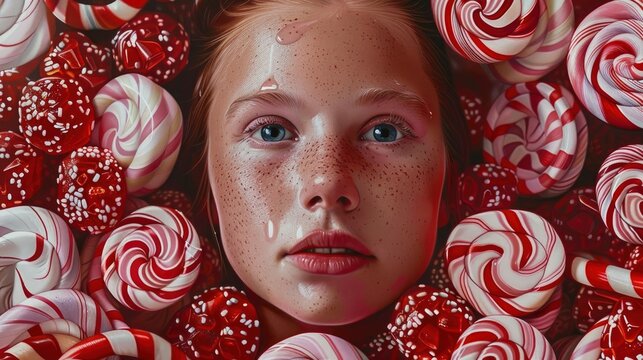 A captivating artwork portraying a concealed identity obscured by a whimsical collage of candy and bonbons, rendered in the hauntingly beautiful styles