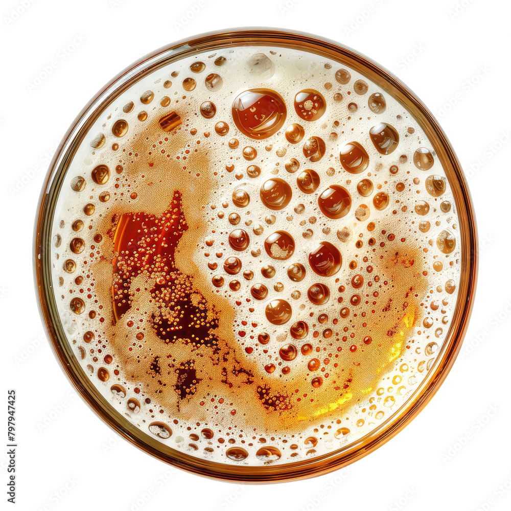 Wall mural Glass of beer with bubble top view isolated on transparent background Remove png, Clipping Path, pen tool