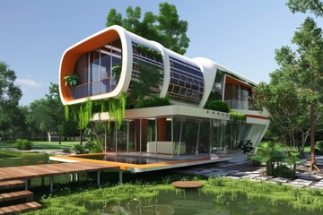 Sustainable modern house design with eco-friendly features and self-sufficient systems