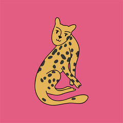 Leopard vector illustration, cartoon cute style. Hand drawn.