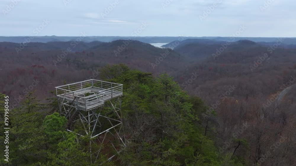 Poster drone view abandoned fire tower