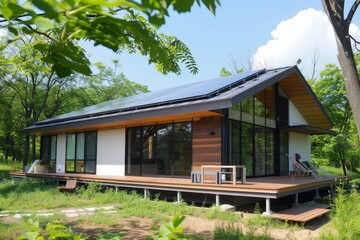 Fototapeta na wymiar Contemporary self-sufficient house design with modern features and eco-friendly elements