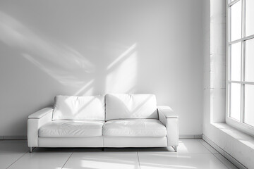 Big white leather sofa in empty space.