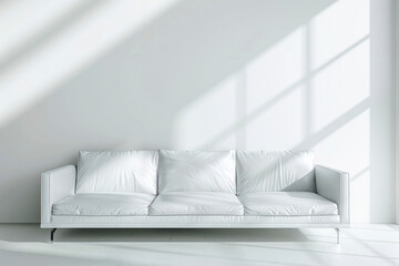 Fototapeta na wymiar Big white leather sofa in empty space.