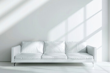 Big white leather sofa in empty space.