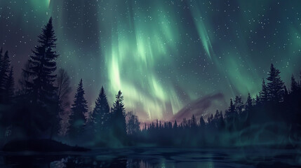 A mesmerizing display of the Northern Lights painting the dark sky. - obrazy, fototapety, plakaty