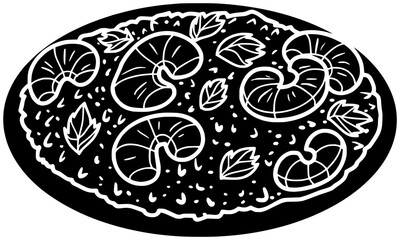 risotto illustration lunch silhouette dinner logo meal icon seafood outline italian dish rice gourmet shrimp delicious food traditional plate shape mediterranean restaurant cooked for vector graphic