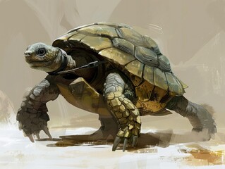 Detailed close-up of a green turtle with textured shell.