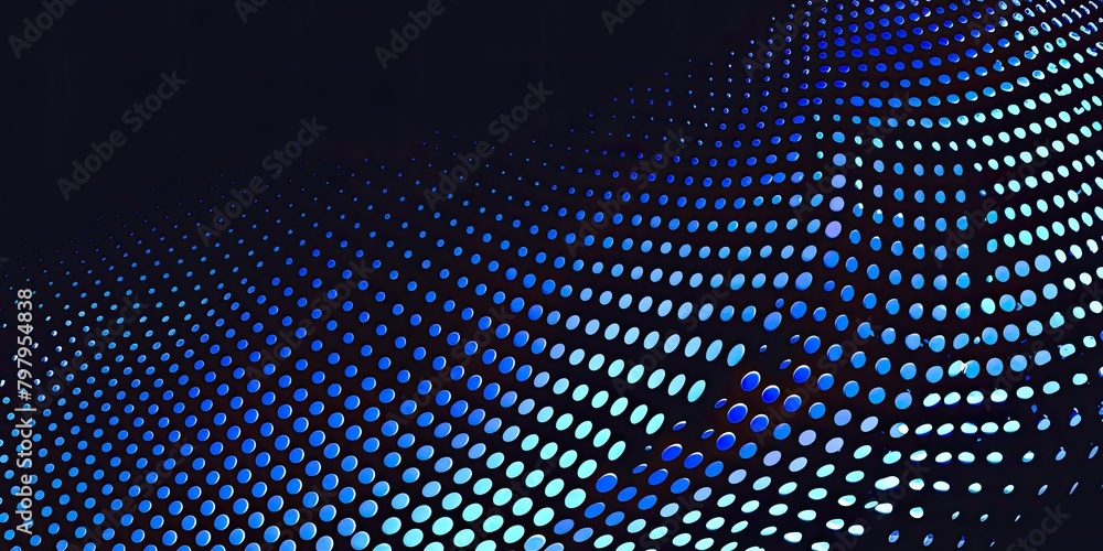 Poster blue neon-style abstract net of lines adorned with small dots, embodying technological elegance.